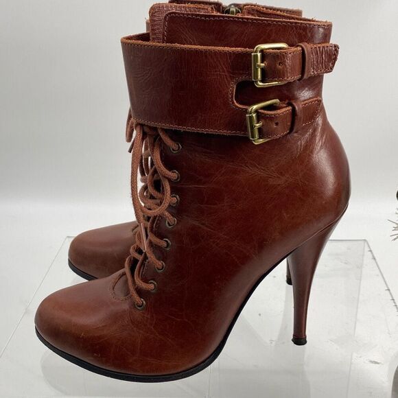 Joie stiletto spike heel leather lace up combat granny booties Size 8 - Picture 3 of 11